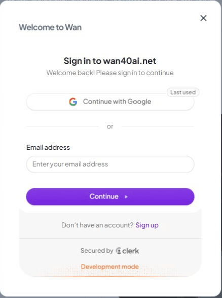 Actual website sign-in window with Google and email login options